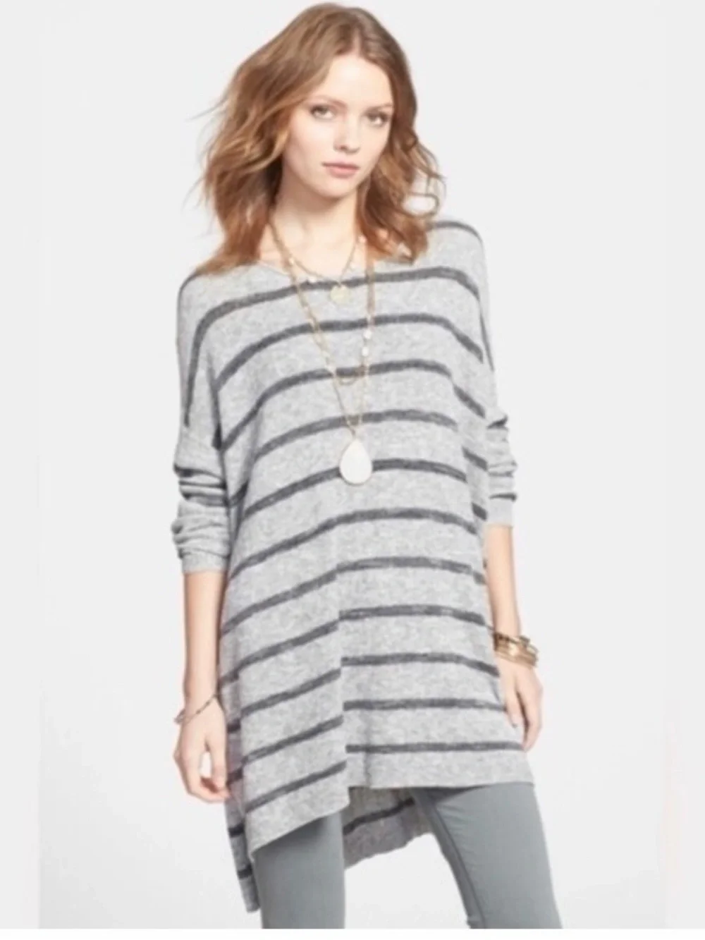 Free People gray striped oversized tunic sweater
